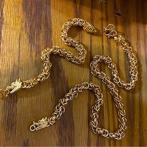 Gold Dragon Necklace Bracelet Matching Set